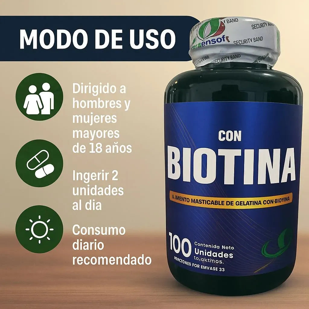 Biotina (B7) - Crecimiento de Cabello y Uñas (x100 Softgels)