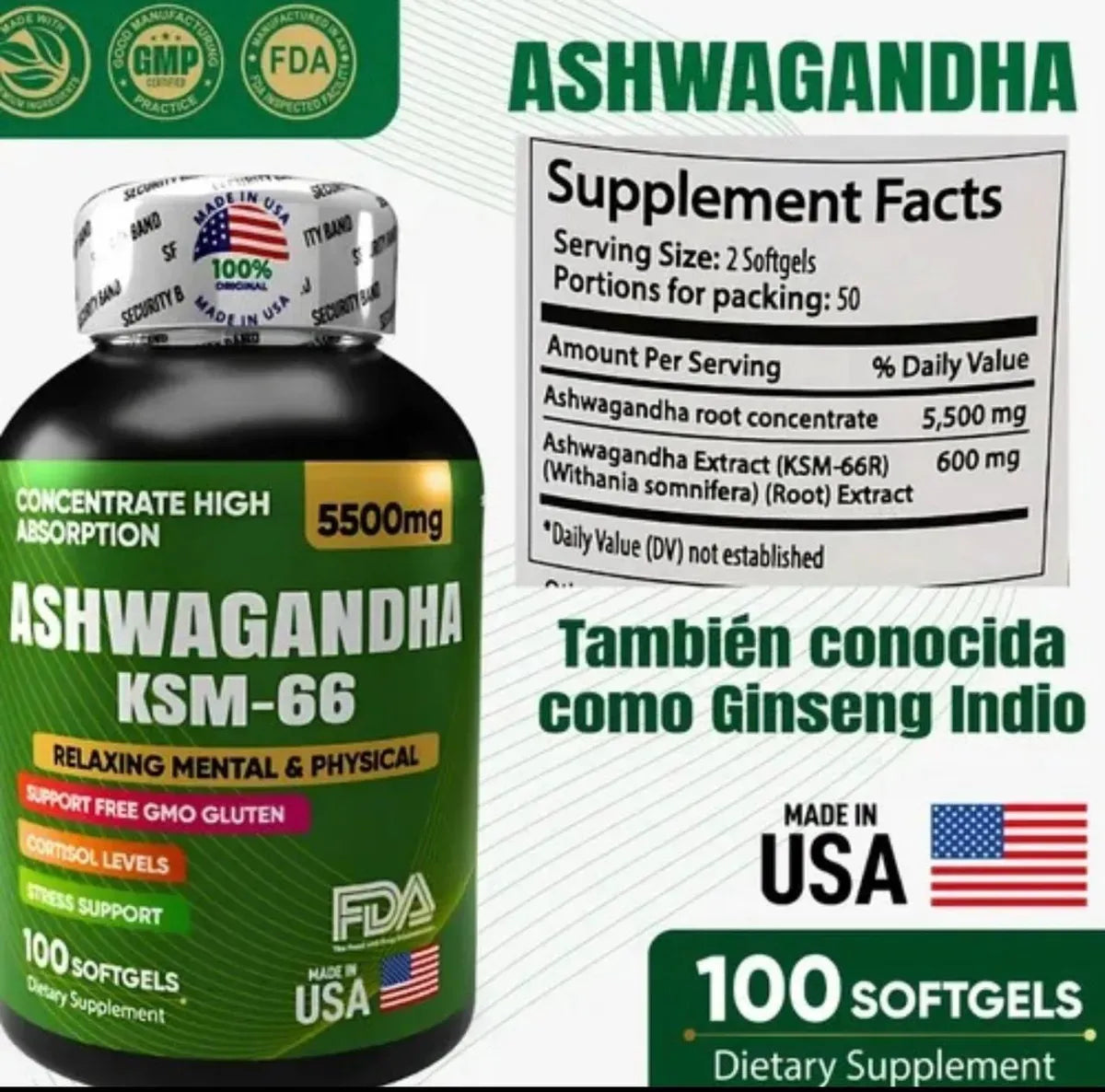 Ashwagandha original KSM66 x100 softgels