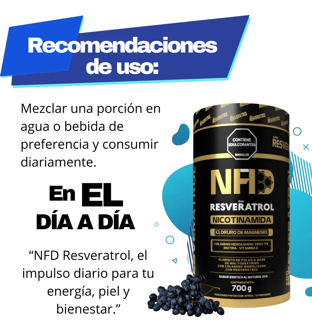 NAD + Resveratrol en Polvo - Longevidad y Antiedad (con INVIMA)