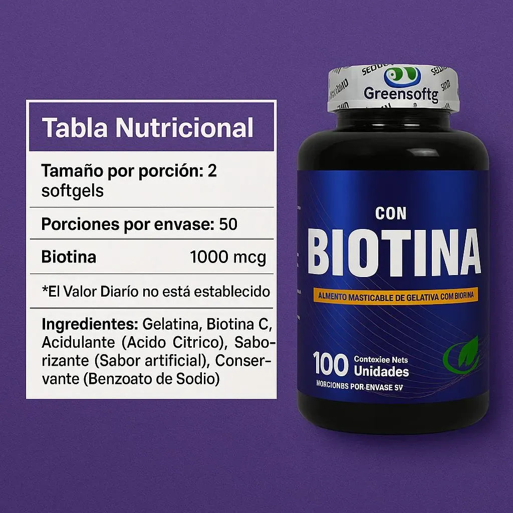 Biotina (B7) - Crecimiento de Cabello y Uñas (x100 Softgels)