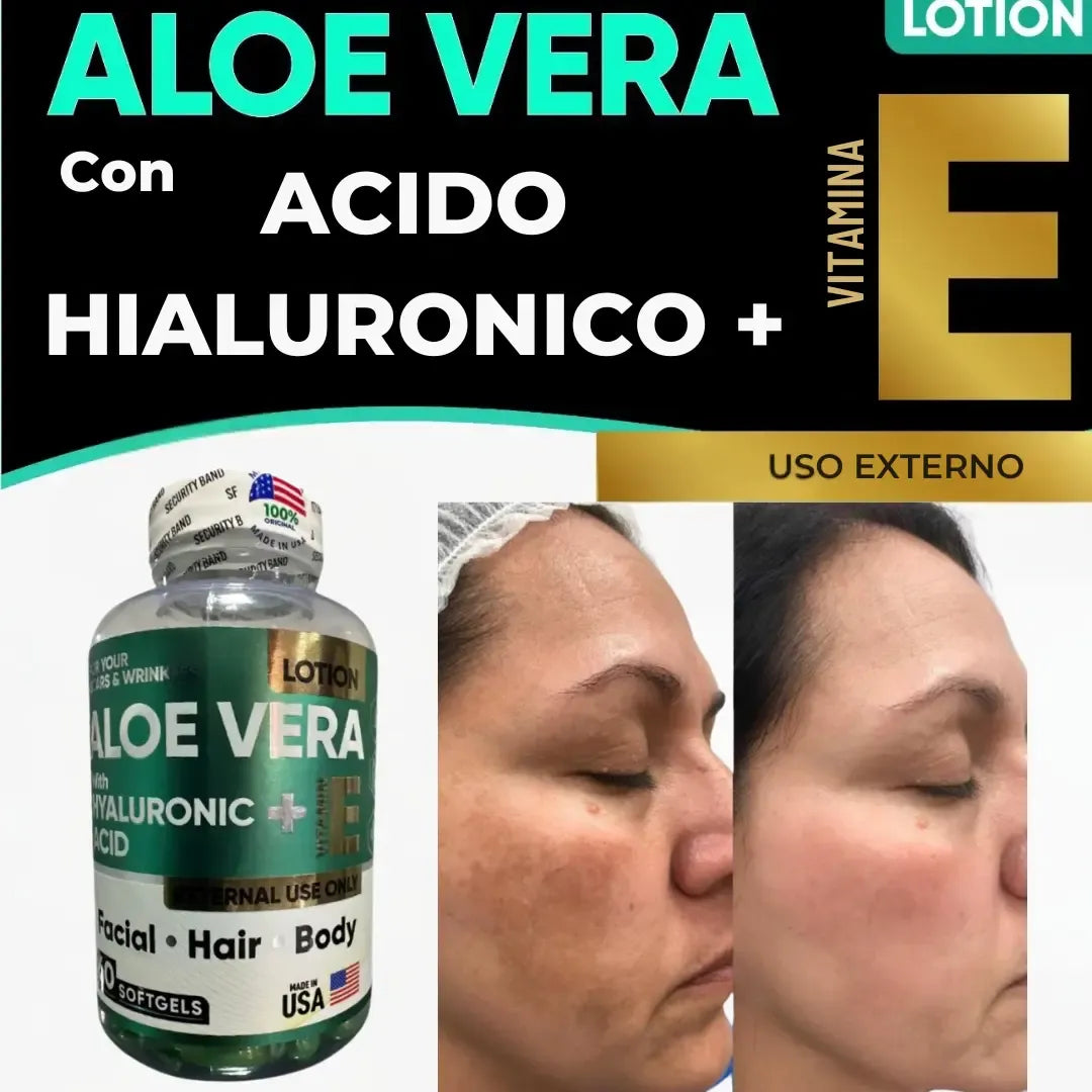 Aloe Vera + Ácido Hialurónico - Cápsulas Faciales Tópicas (x60)