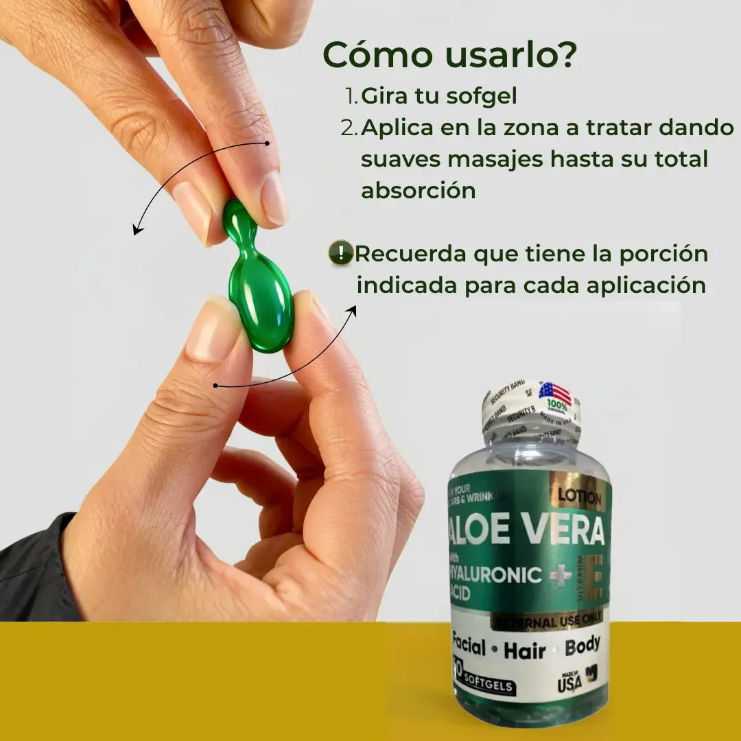 Aloe Vera + Ácido Hialurónico - Cápsulas Faciales Tópicas (x60)