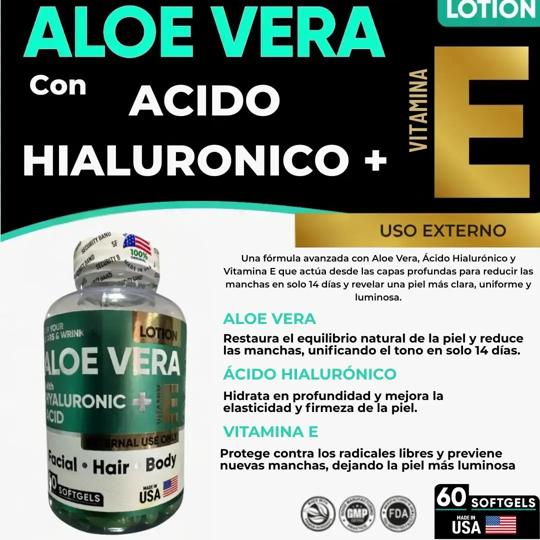 Aloe Vera + Ácido Hialurónico - Cápsulas Faciales Tópicas (x60)