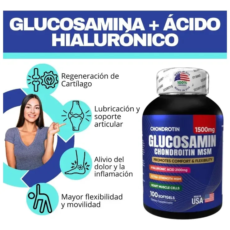Glucosamina + Ácido Hialurónico - Movilidad y Soporte Articular (x100 Softgels)