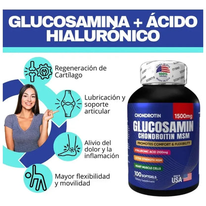 Glucosamina + Ácido Hialurónico - Movilidad y Soporte Articular (x100 Softgels)