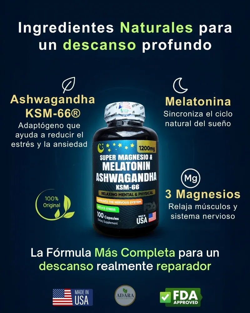 Supermagnesio + Melatonina + Ashwagandha - Sueño Profundo y Calma (x100)
