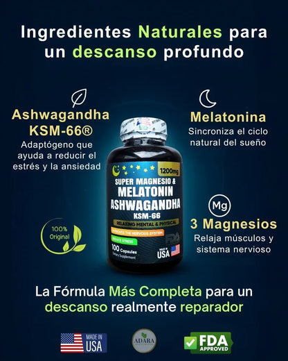 Supermagnesio + Melatonina + Ashwagandha - Sueño Profundo y Calma (x100)
