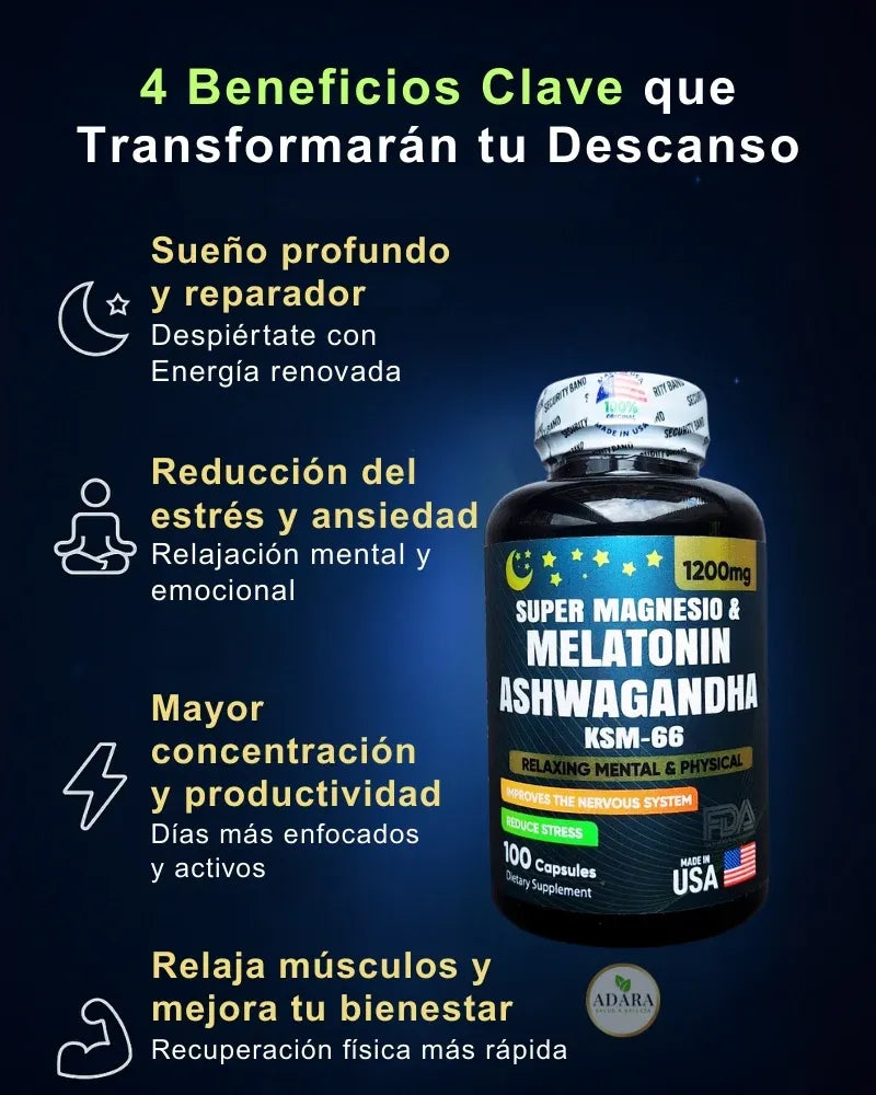 Supermagnesio + Melatonina + Ashwagandha - Sueño Profundo y Calma (x100)