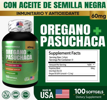 Orégano + Pasuchaca Americano - Bienestar Digestivo y Defensas (x100)
