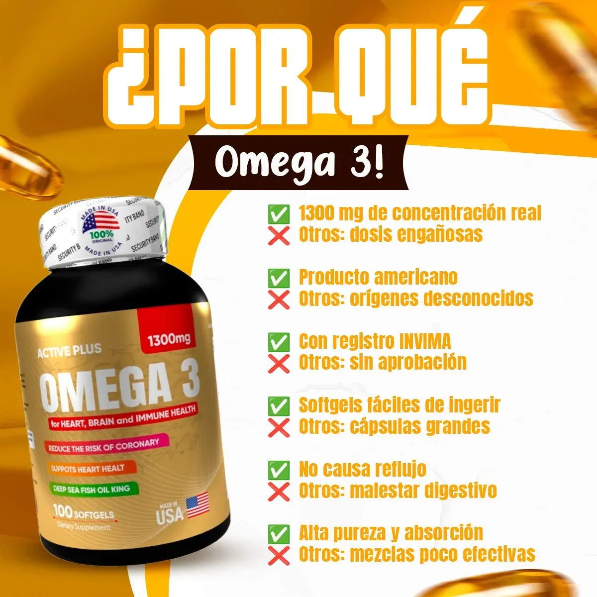 Omega 3 Americano - Salud Cardiovascular (x100 Softgels)