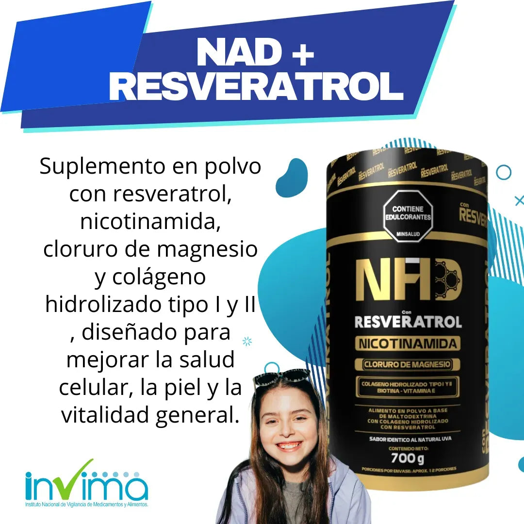 NAD + Resveratrol en Polvo - Longevidad y Antiedad (con INVIMA)