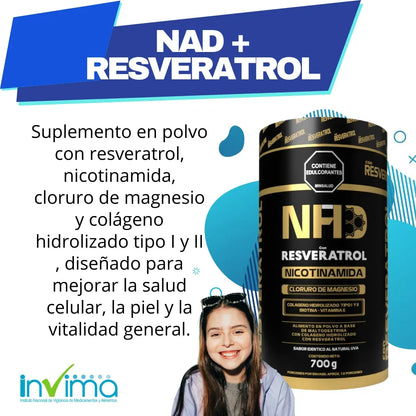 NAD + Resveratrol en Polvo - Longevidad y Antiedad (con INVIMA)