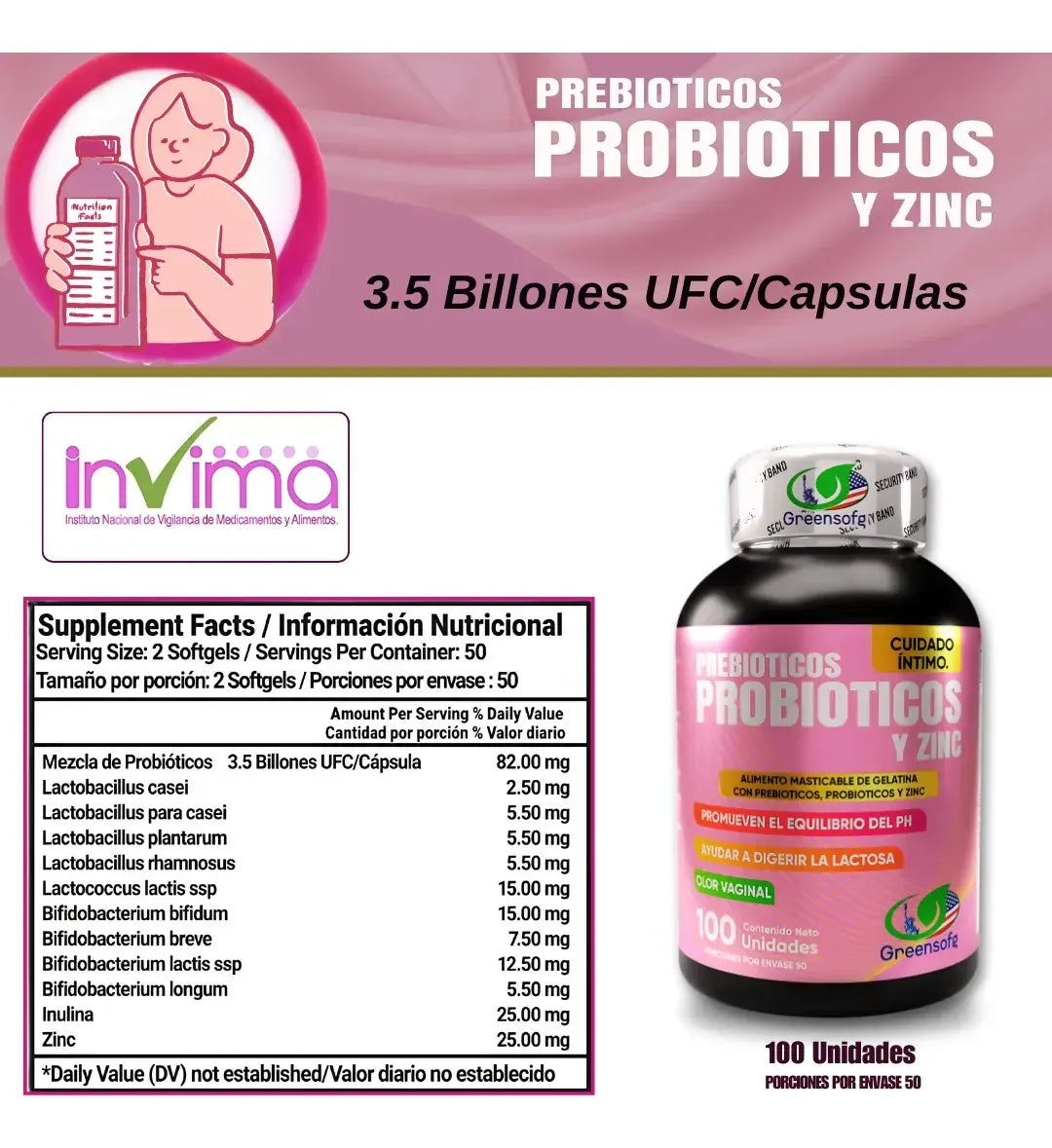 Probióticos + Prebiótico + Zinc - Equilibrio Digestivo e Inmune (x100)