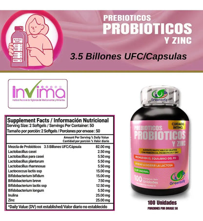 Probióticos + Prebiótico + Zinc - Equilibrio Digestivo e Inmune (x100)