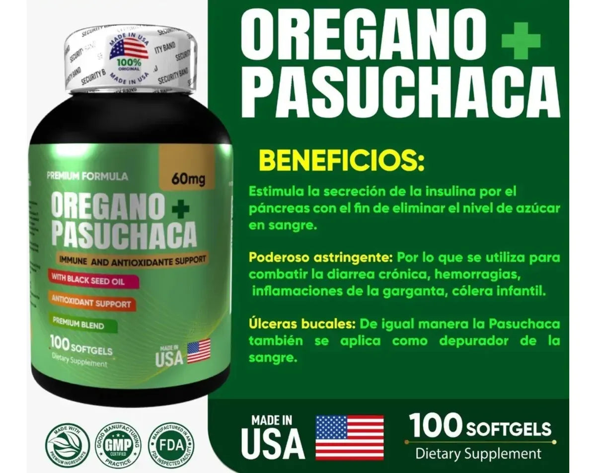 Orégano + Pasuchaca Americano - Bienestar Digestivo y Defensas (x100)