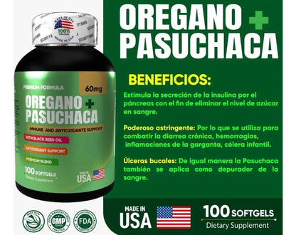 Orégano + Pasuchaca Americano - Bienestar Digestivo y Defensas (x100)