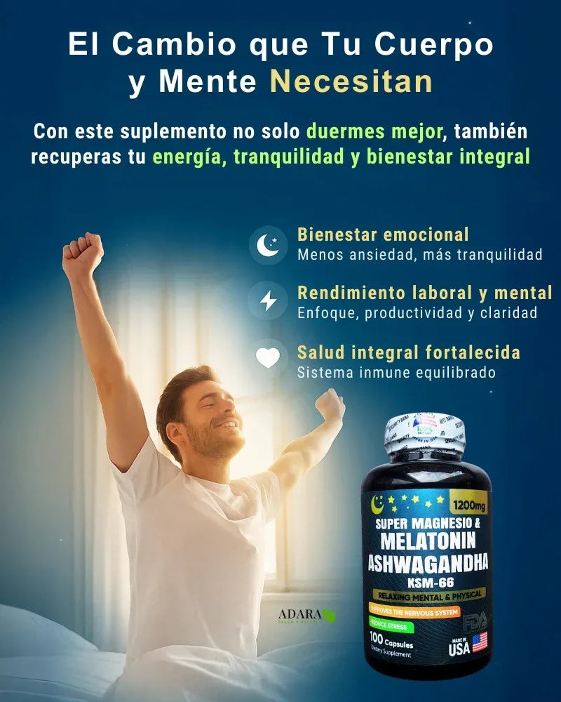 Supermagnesio + Melatonina + Ashwagandha - Sueño Profundo y Calma (x100)