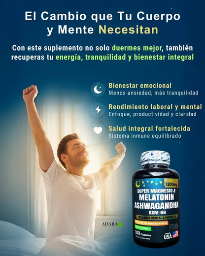 Supermagnesio + Melatonina + Ashwagandha - Sueño Profundo y Calma (x100)