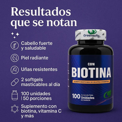 Biotina (B7) - Crecimiento de Cabello y Uñas (x100 Softgels)