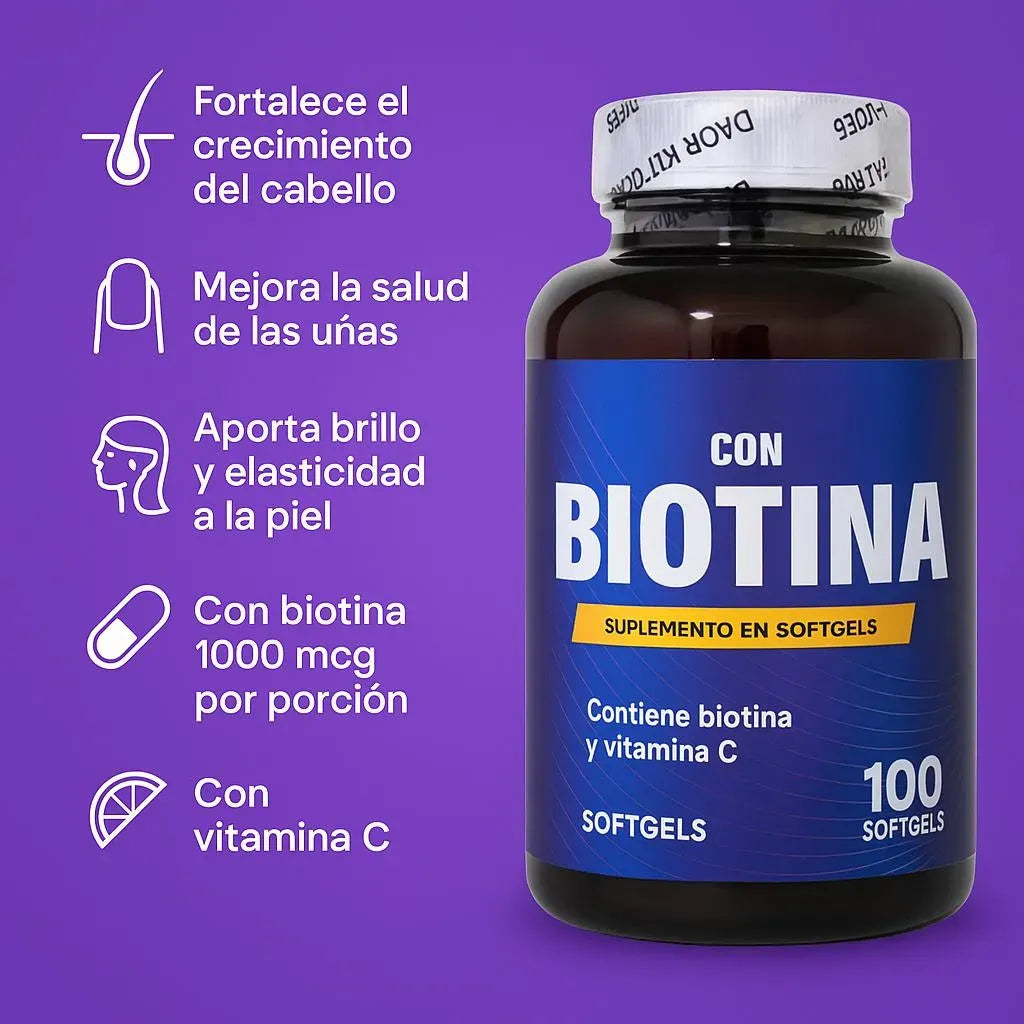 Biotina (B7) - Crecimiento de Cabello y Uñas (x100 Softgels)